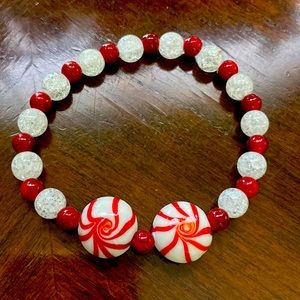 Handmade red white old fashioned peppermint bracelet